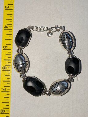 BRIGHTON Mirage Collection Silver Plated Black Lava Beaded Bracelet